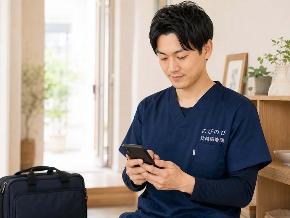 スマホで記録を作成する施術者
